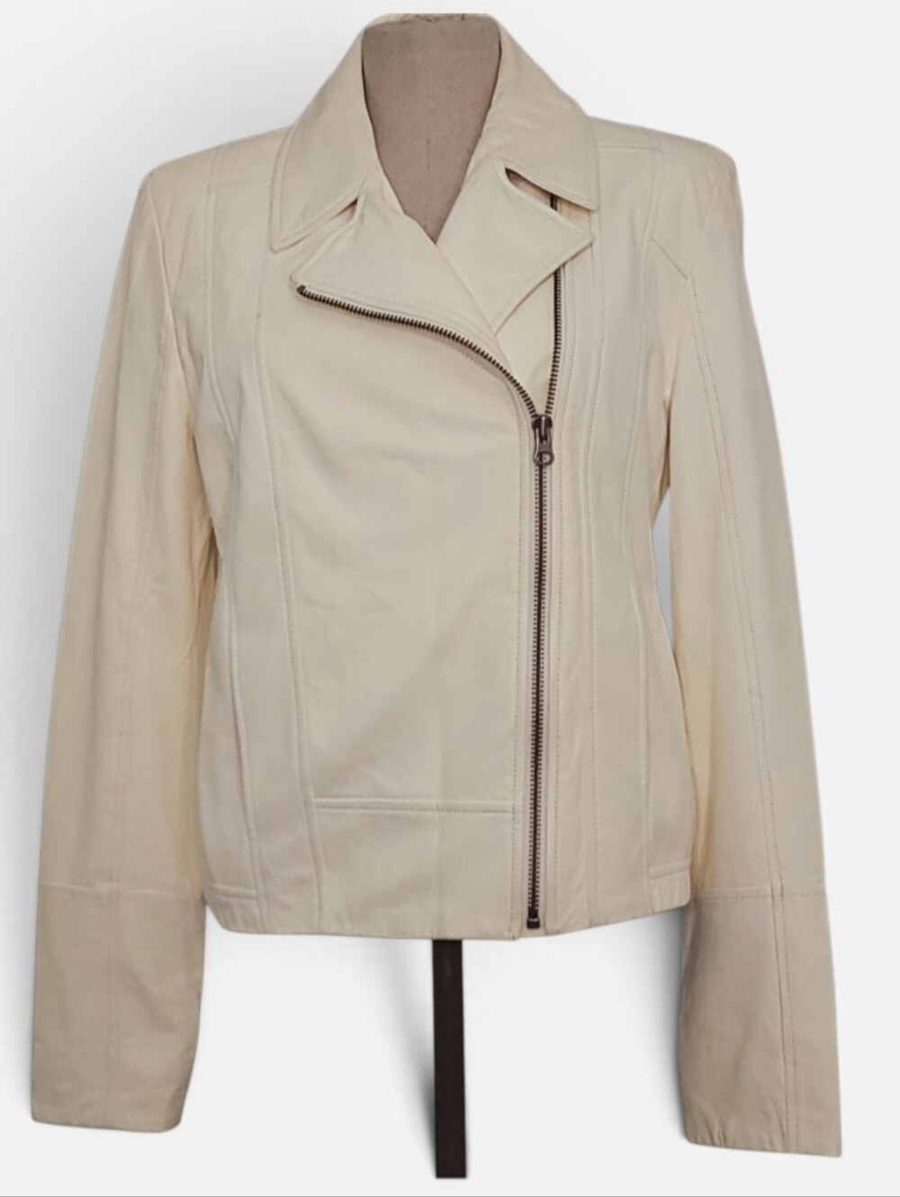 Truth + Pride Cream Asymmetrical Leather Moto Jacket Size S